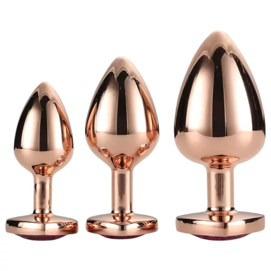 Gleaming Love - anální kolíky sada - srdce - rosegold - 3 kusy