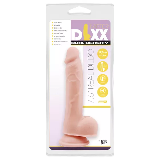 Mr. Dixx 7.6 - dildo s přísavkou a varlaty (přírodní, 19,5 cm)