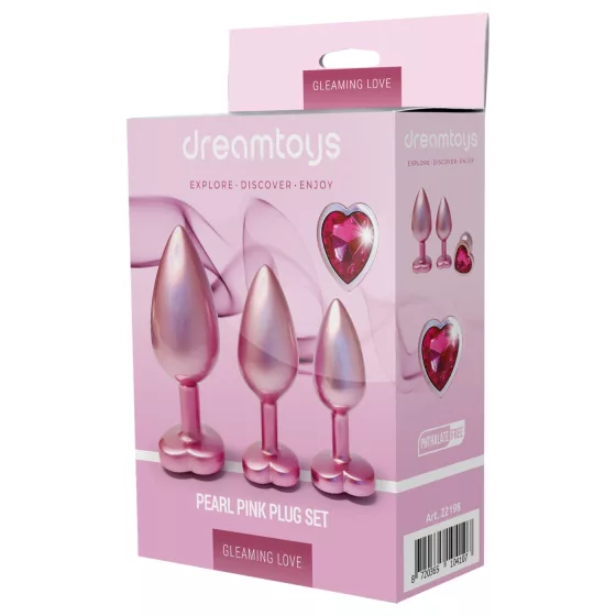 Dreamtoys Gleaming Love - sada análních špuntů se srdíčky (růžová)
