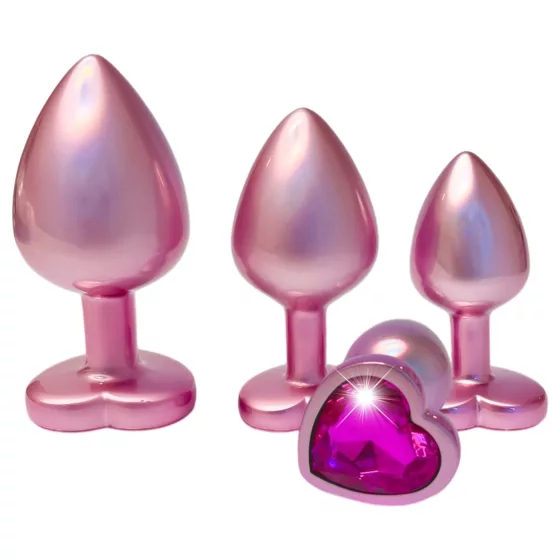 Dreamtoys Gleaming Love - sada análních špuntů se srdíčky (růžová)