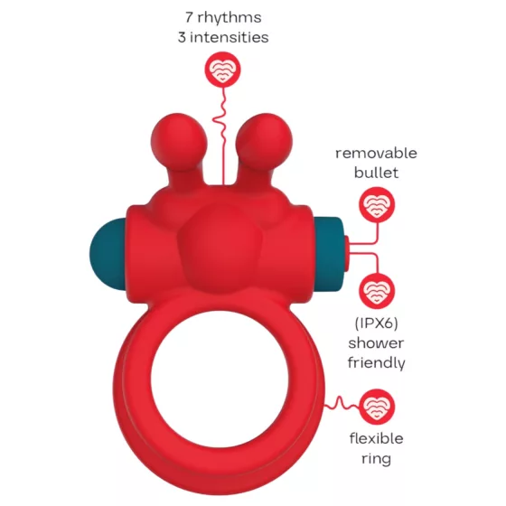 Dreamtoys Love Signal - vibrační erekční kroužek (červený)
