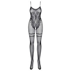   Obsessive F213 - květinový síťový overal - černý (S-L)
