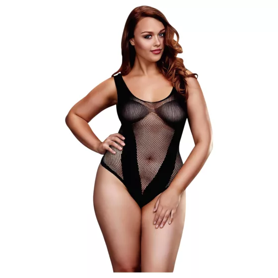 BACI Plus Size - rafinovaný, černý síťovaný body (XL-XXL)