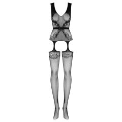   Obsessive F217 - saténová mašle, vzorovaný síťovaný set - černý (S-L)