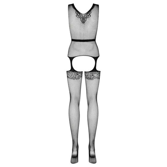 Obsessive F217 - saténová mašle, vzorovaný síťovaný set - černý (S-L)