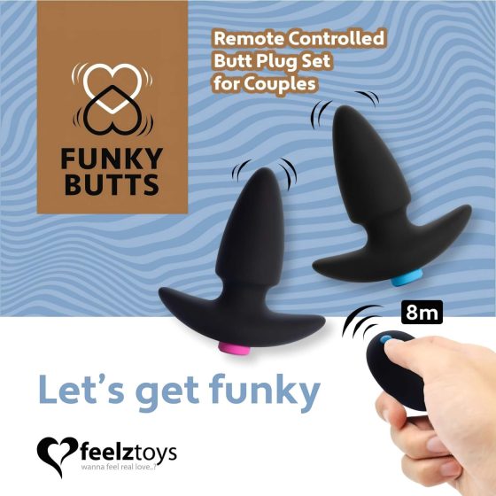FEELZTOYS Funkybutts - Sada bezdrátových análních vibrátorů s akumulátorem (černá)