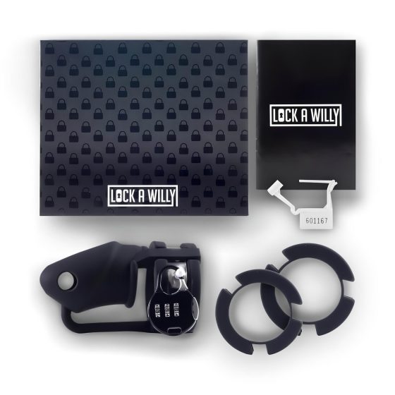 LOCK A WILLY - silikonová klec na penis se zámkem (černá)