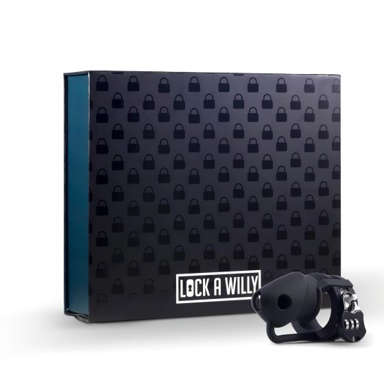 LOCK A WILLY - silikonová klec na penis se zámkem (černá)