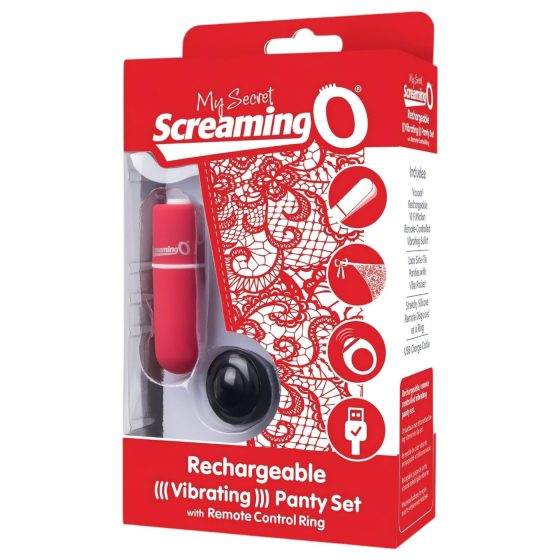 Screaming O Panty Set - vibrační kalhotky - červené (S-L)