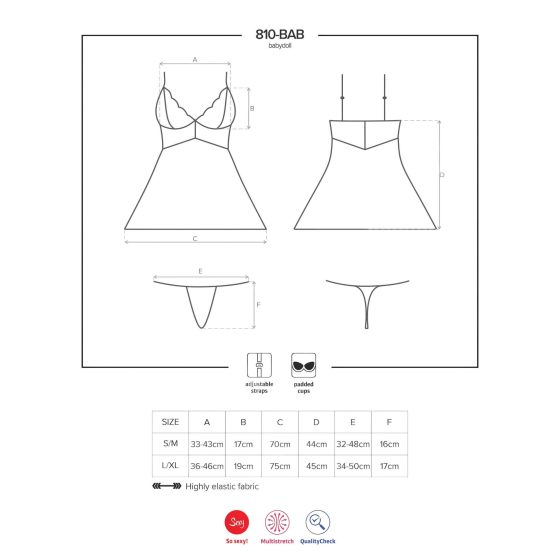 Obsessive 810-BAB-2 - krajkový babydoll a tanga (bílá)