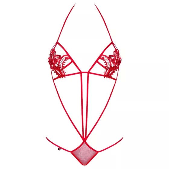 Obsessive Luiza - červené body s ramínky a tulipánovým vzorem (S/M)