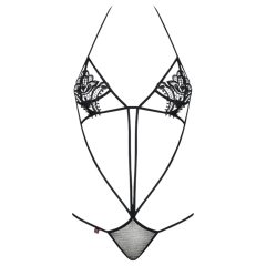   Obsessive - dámské body s pásky a tulipánovým vzorem - černé S/M