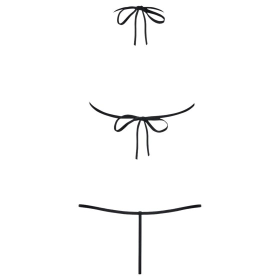 Obsessive - dámské body s pásky a tulipánovým vzorem - černé S/M