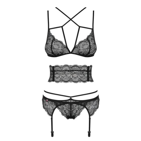 Obsessive Frivolla - pikantní krajkové spodní prádlo set (černý)