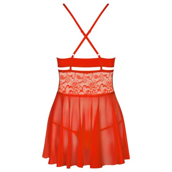 Obsessive - babydoll s tangami - pikantní krajka - červená - XXL
