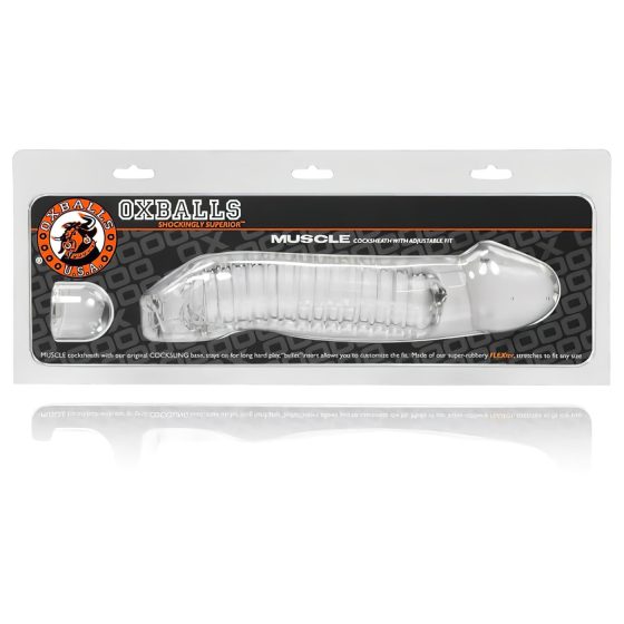OXBALLS Muscle - vroubkovaný návlek na penis (průhledný)