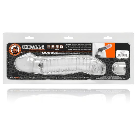 OXBALLS Muscle - vroubkovaný návlek na penis (průhledný)