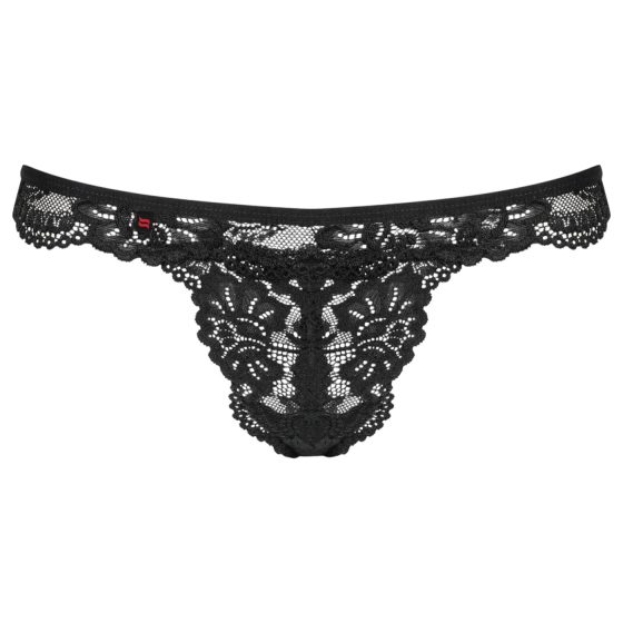 Obsessive 810-THO-1 - květinové krajkové tanga s volánky (černá)