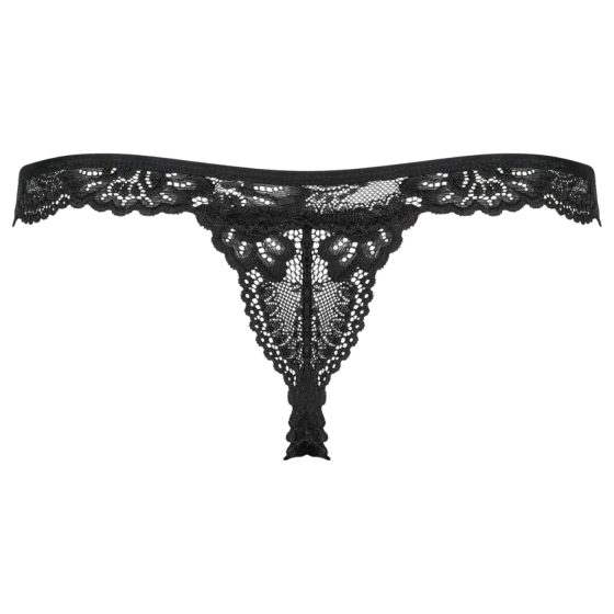 Obsessive 810-THO-1 - květinové krajkové tanga s volánky (černá)