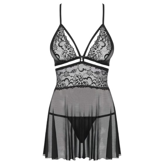 Obsessive 838-BAB-1 - průhledný krajkový babydoll set (černý)