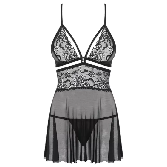 Obsessive - babydoll set - průsvitná, krajková - černá
