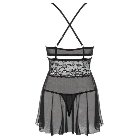 Obsessive 838-BAB-1 - průhledný krajkový babydoll set (černý)