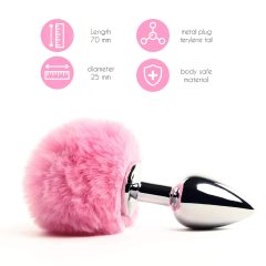   FEELZTOYS - Kovový anální kolík s králičím ocasem (stříbrno-růžový)