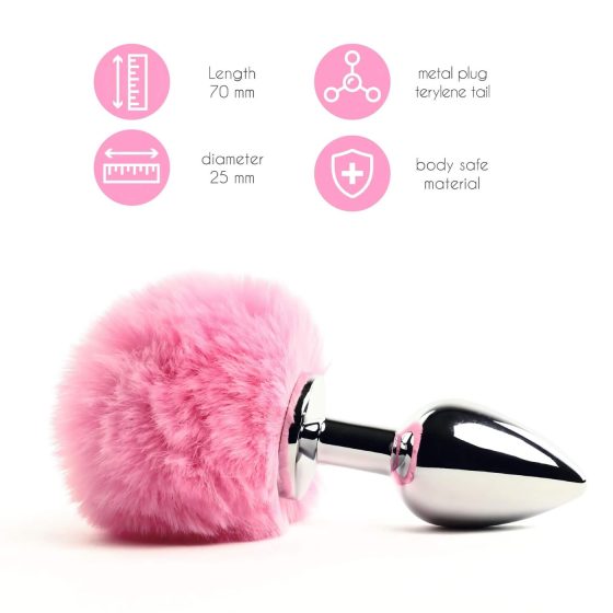 / FEELZTOYS - Kovový anální kolík s králičím ocasem (stříbrno-růžový)