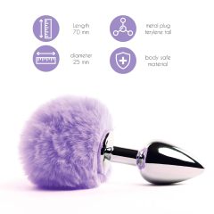   FEELZTOYS - Kovový anální kolík s králičím ocáskem (stříbrno-fialový)