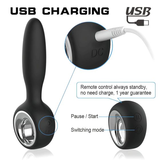 Aixiasia Dylon-Remote - akumulátorový, rádiový anální vibrátor (černý)